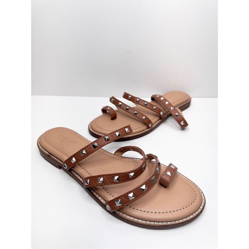 Crevo Sandals Womens Size 7 Tan‎ Leather Open Toe Spike Details